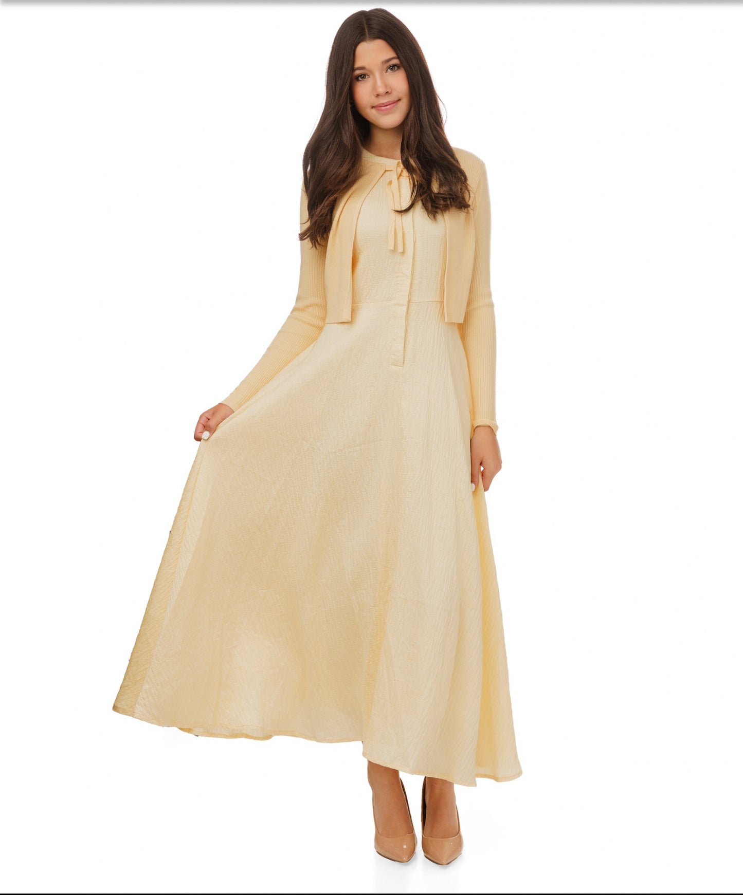 PALE YELLOW OVERLAY DRESS