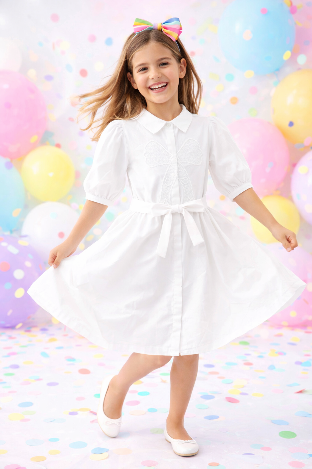 PORTER BUTTON DOWN W/ LARGE BOW CENTERED ON DRESS