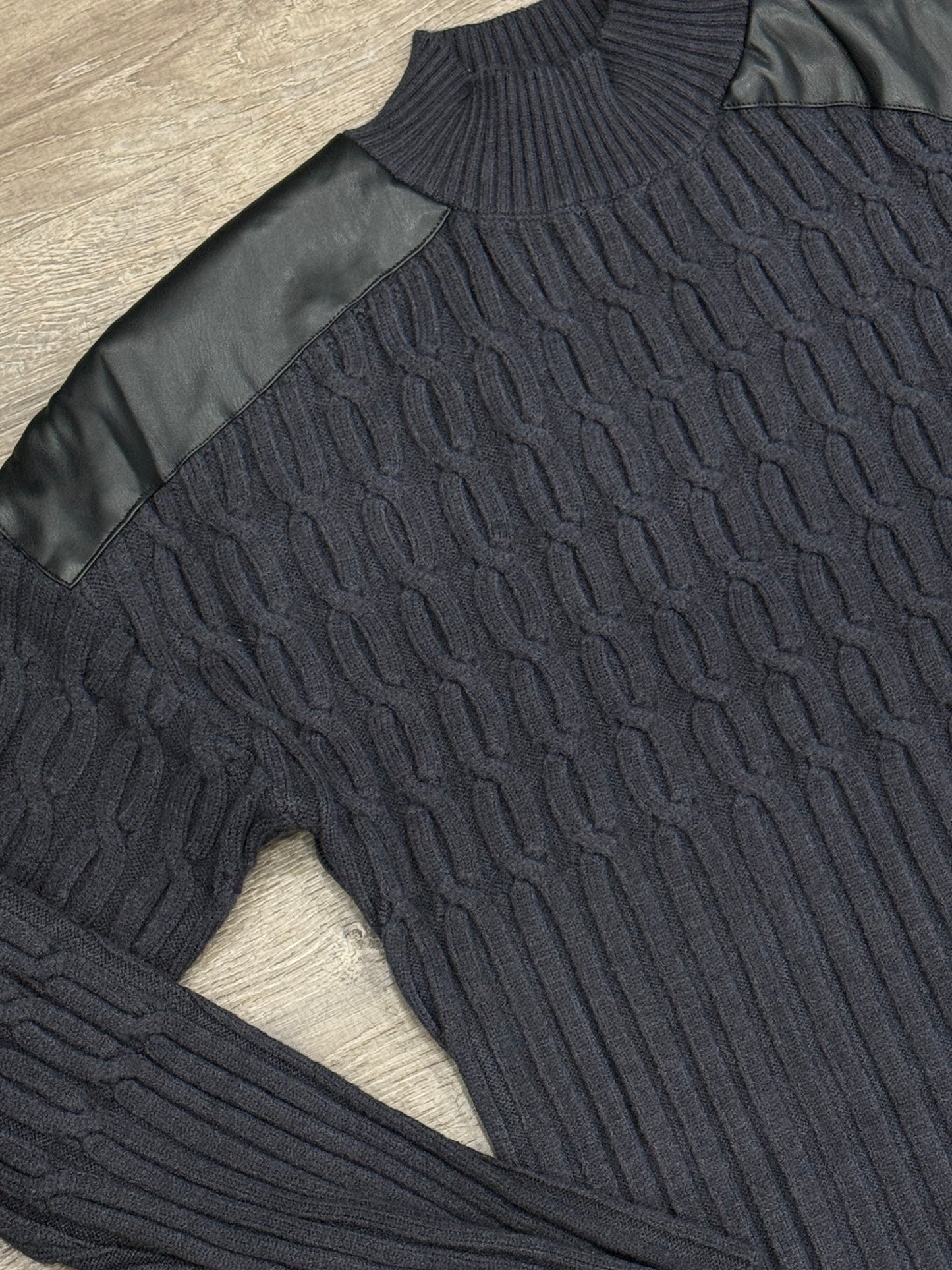 LEATHER COMBO SWEATER