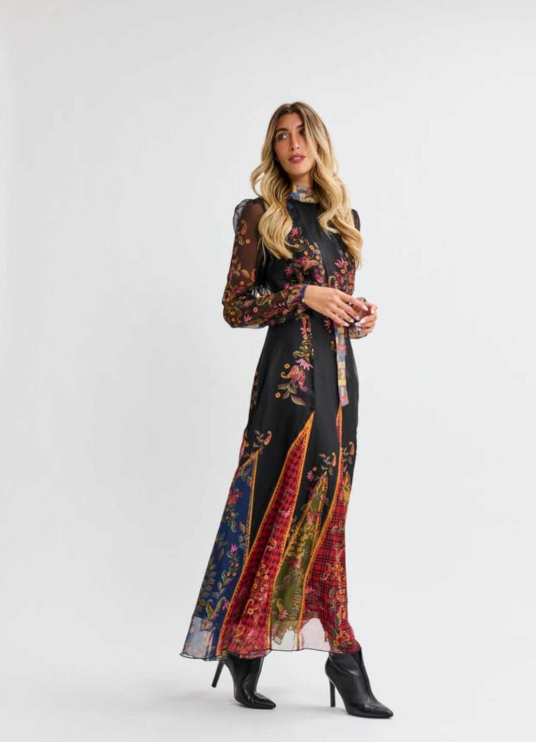 GODET MIXED MEDIA DRESS