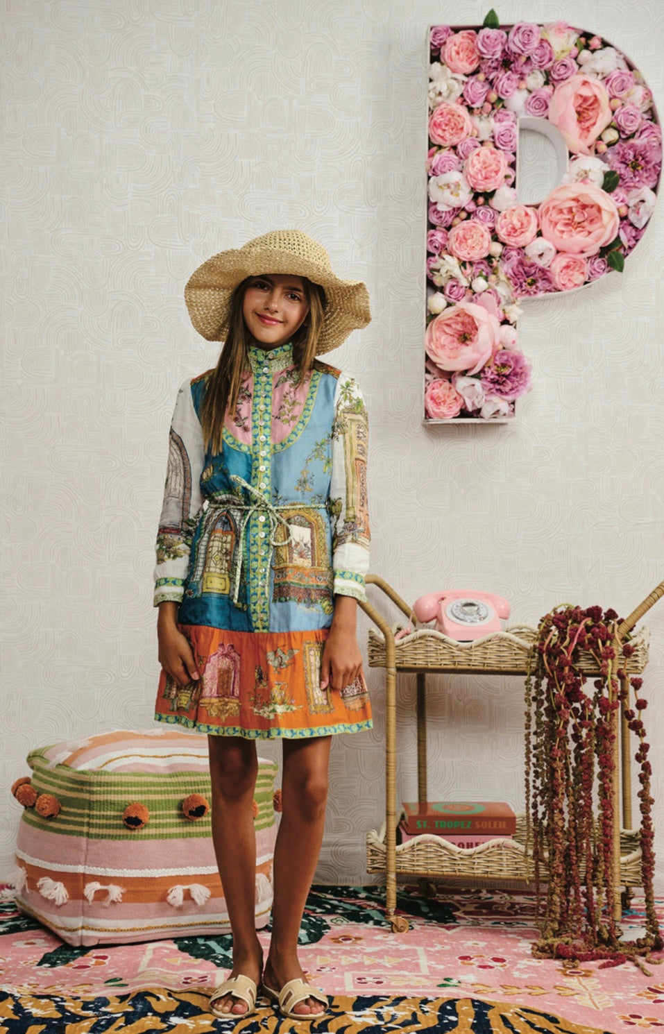 PORTER LIGHT BLUE ORANGE PRINTED BUTTON DOWN DRESS
