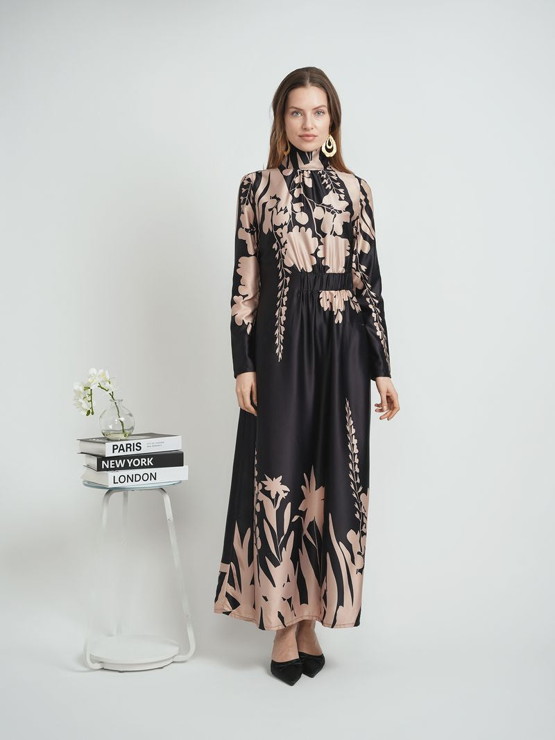 FLORAL TAUPE DRESS