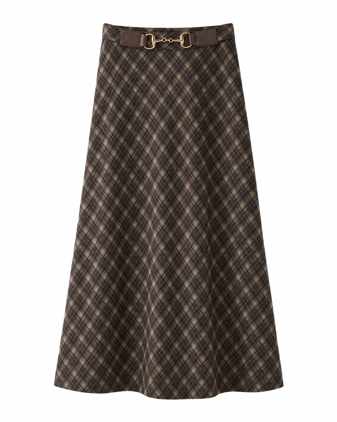 BELTED PLAID WOOL SKIRT