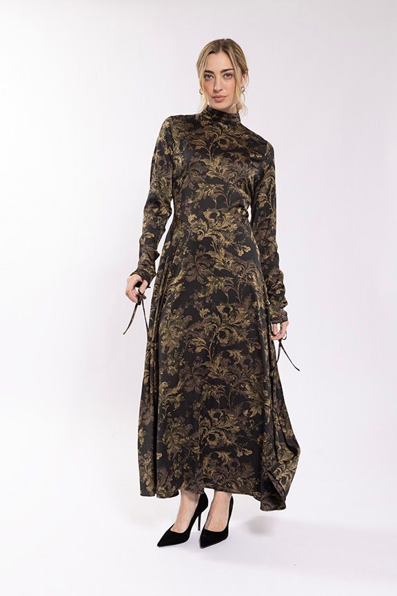 RUCHED SLEEVE PRINTED DRESS