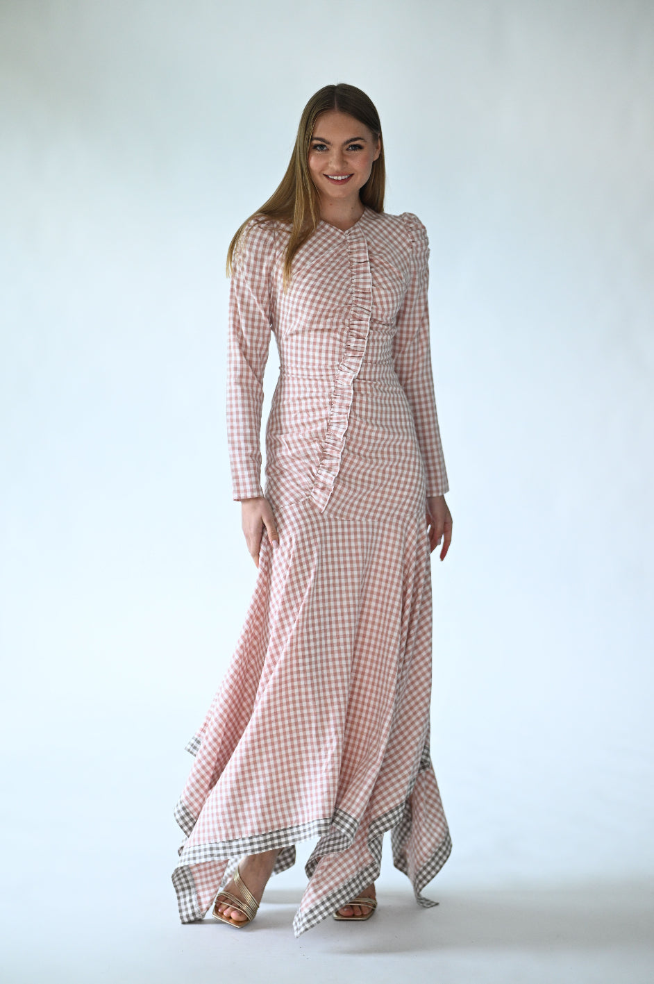 GINGHAM ASYMMETRICAL DRESS