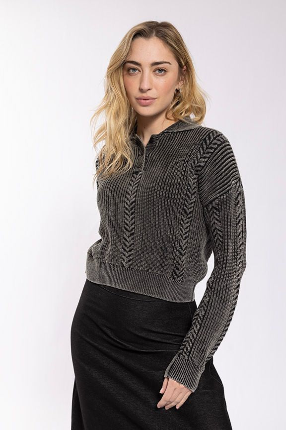 DENIM POLO SWEATER