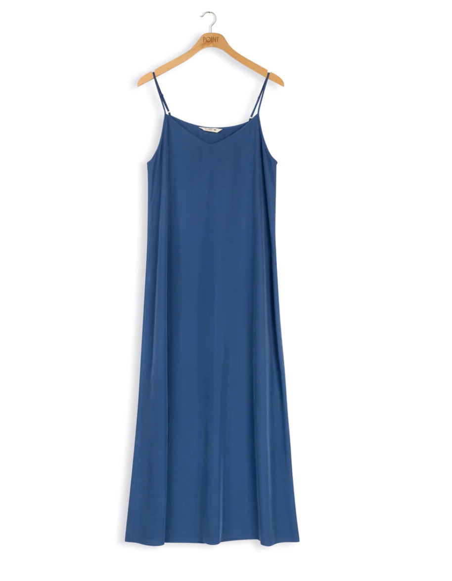 POINT MAXI SATIN SLIP DRESS DENIM – Fallon's - Main Image
