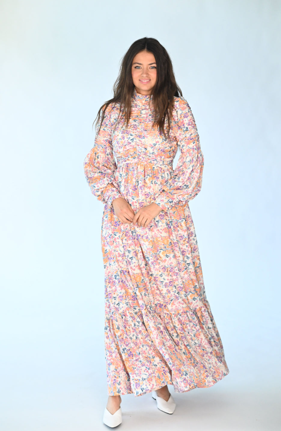 WATERCOLOR FLORAL DRAPE DRESS