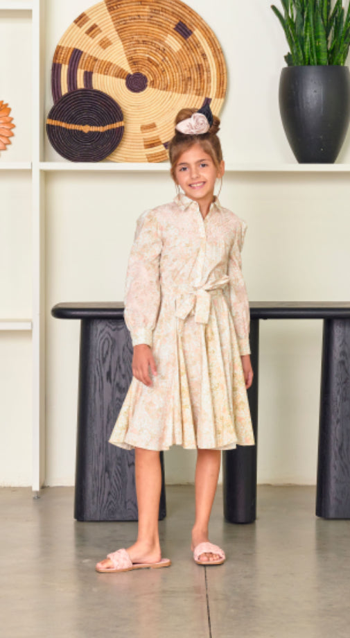 PEACH BEIGE FLORAL DRESS
