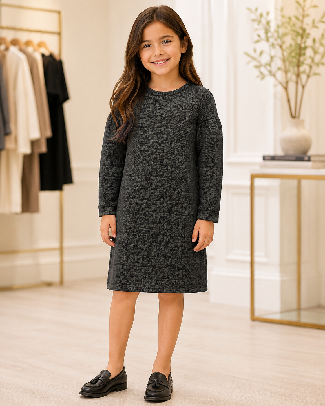 TEXTURE CHARCOAL PATTERN DRESS