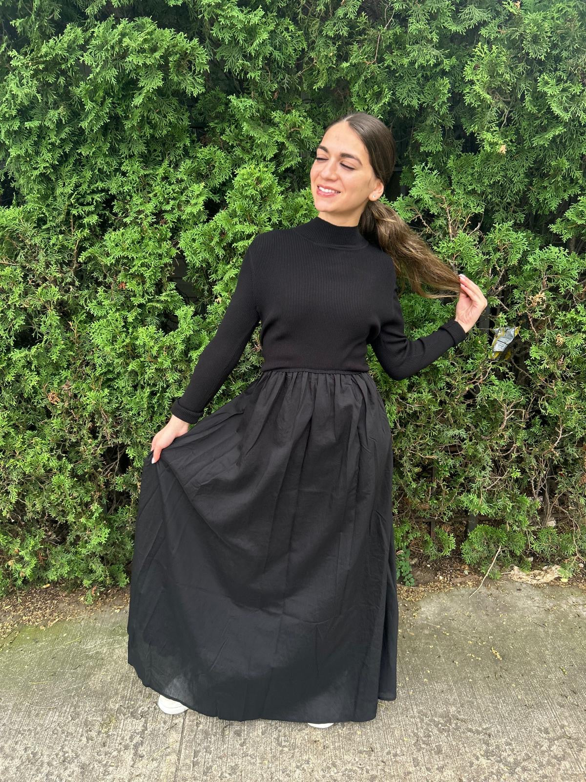 KNIT AND TAFFETA BUBBLE DRESS