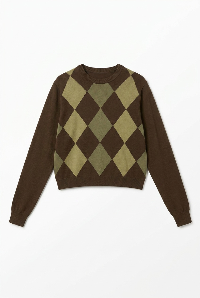 LADIES ARGYLE CROPPED SWEATER