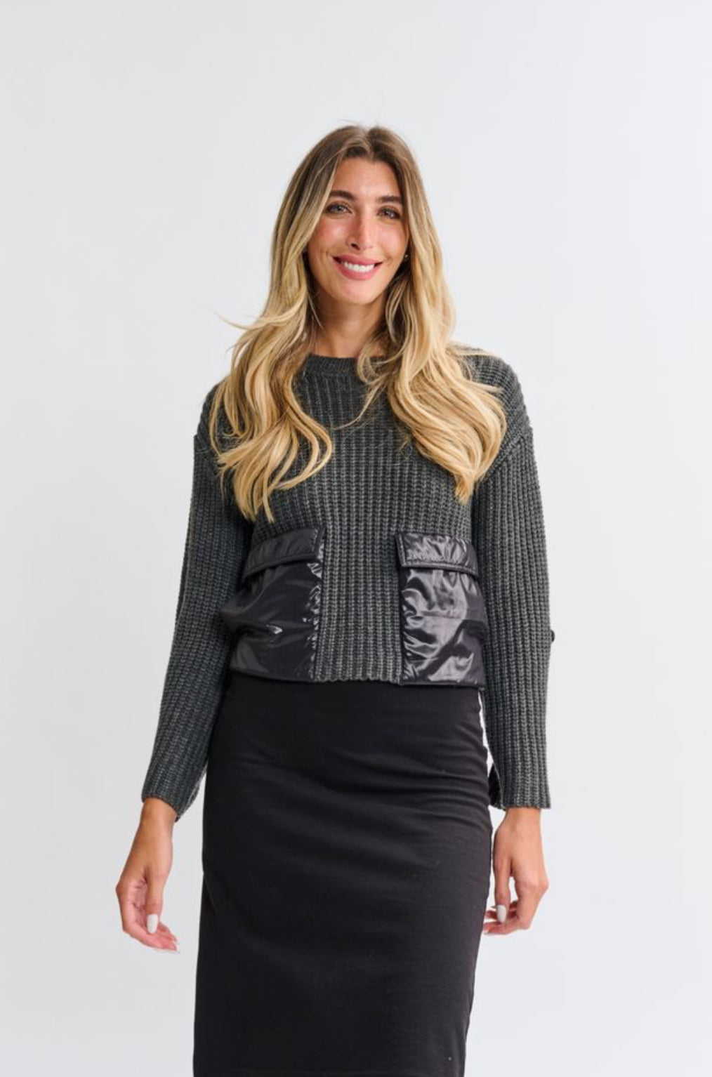 GREY SWEATER WITH FAUX POCKETS
