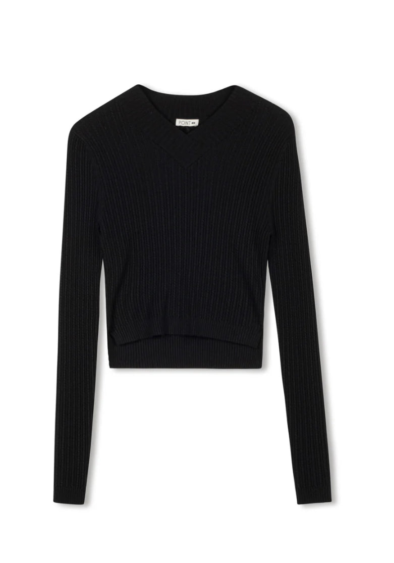 POINT V NECK CABLE SWEATER