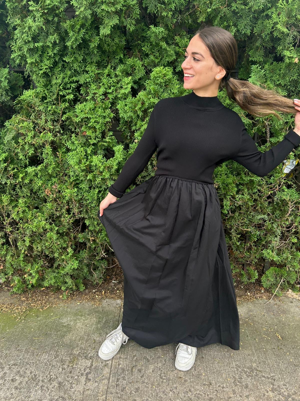 KNIT AND TAFFETA BUBBLE DRESS