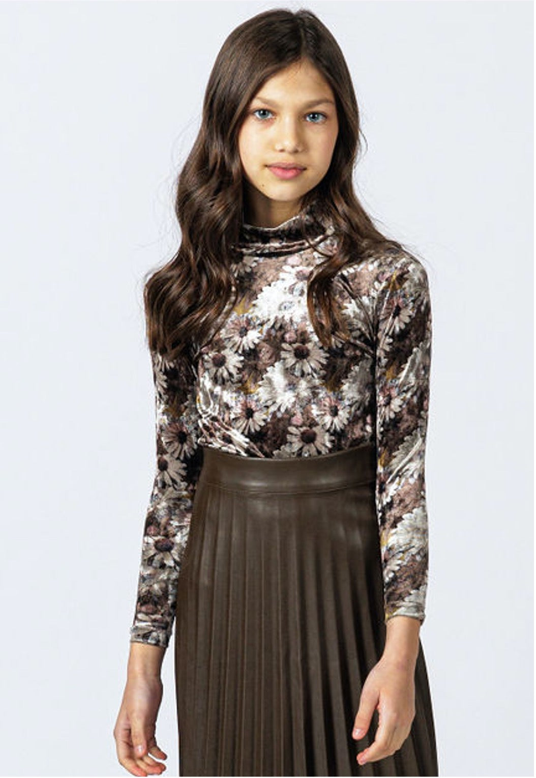 BROWN LEATHER PLEATED SKIRT