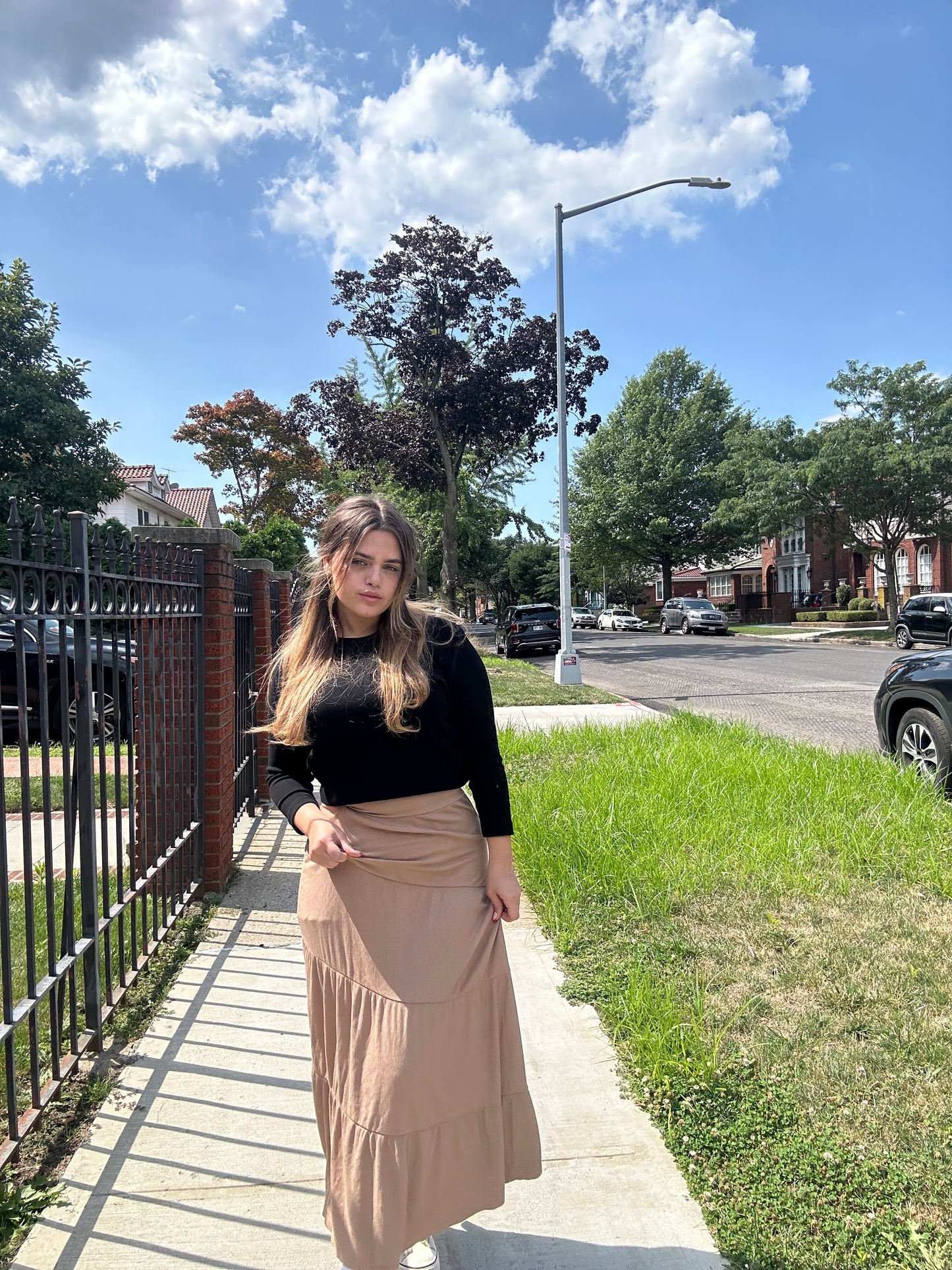 Tiered Long Ribbed Skirt