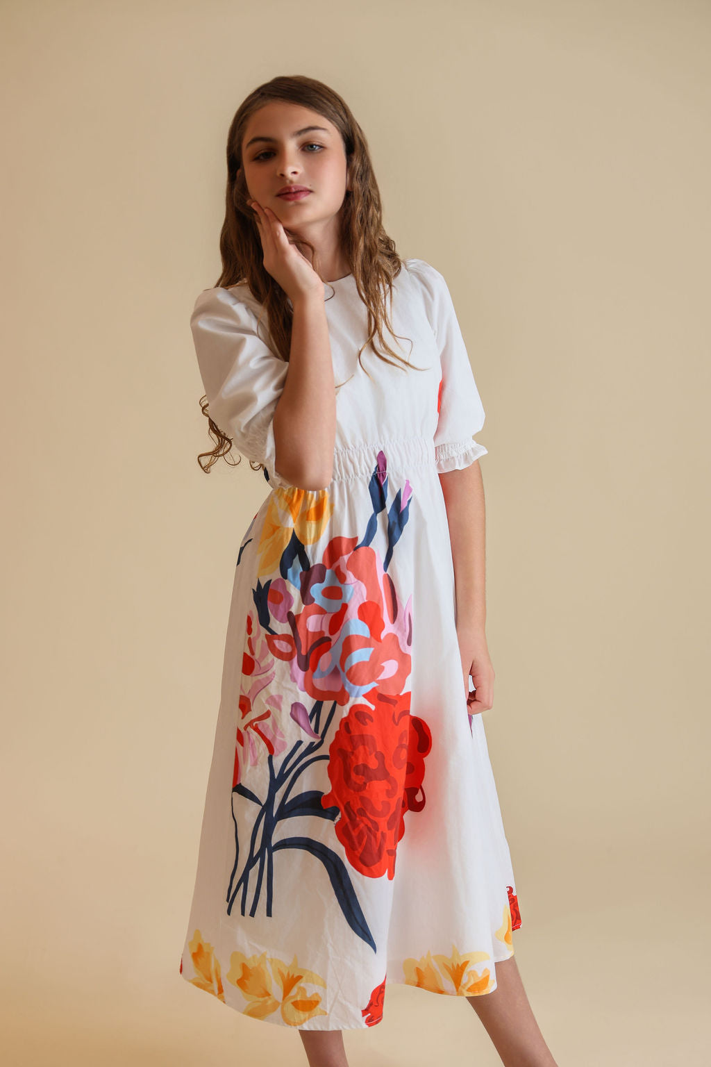 BIG FLORAL PRINTED WAISTED DRESS