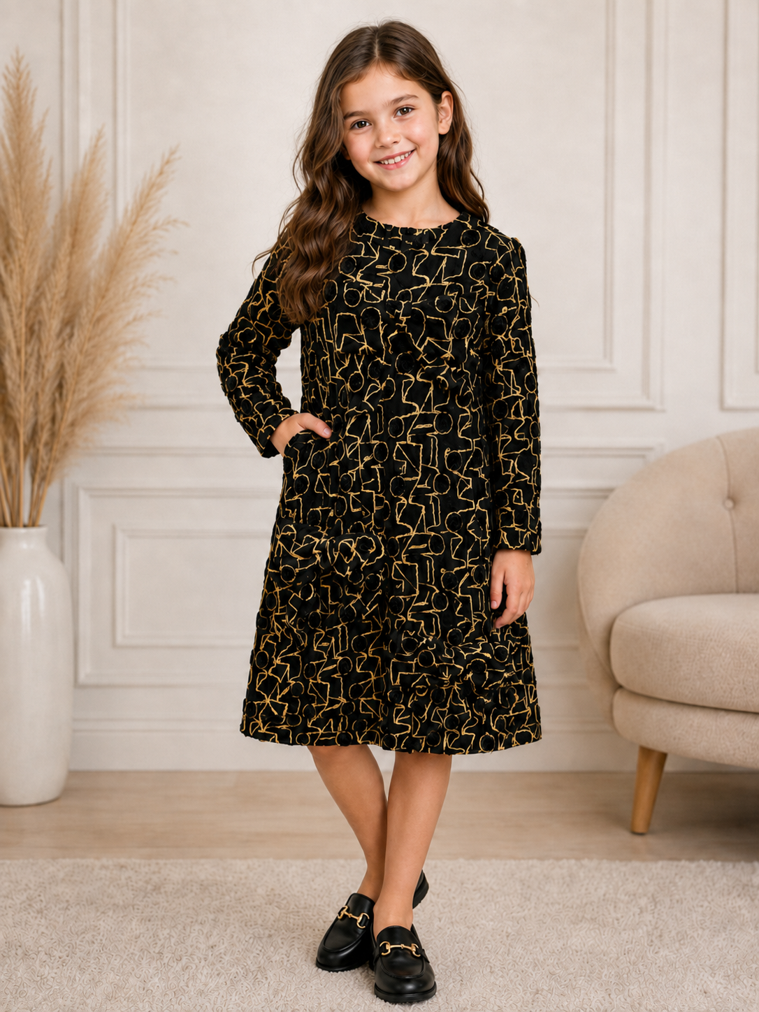 BLACK & GOLD BOW DRESS