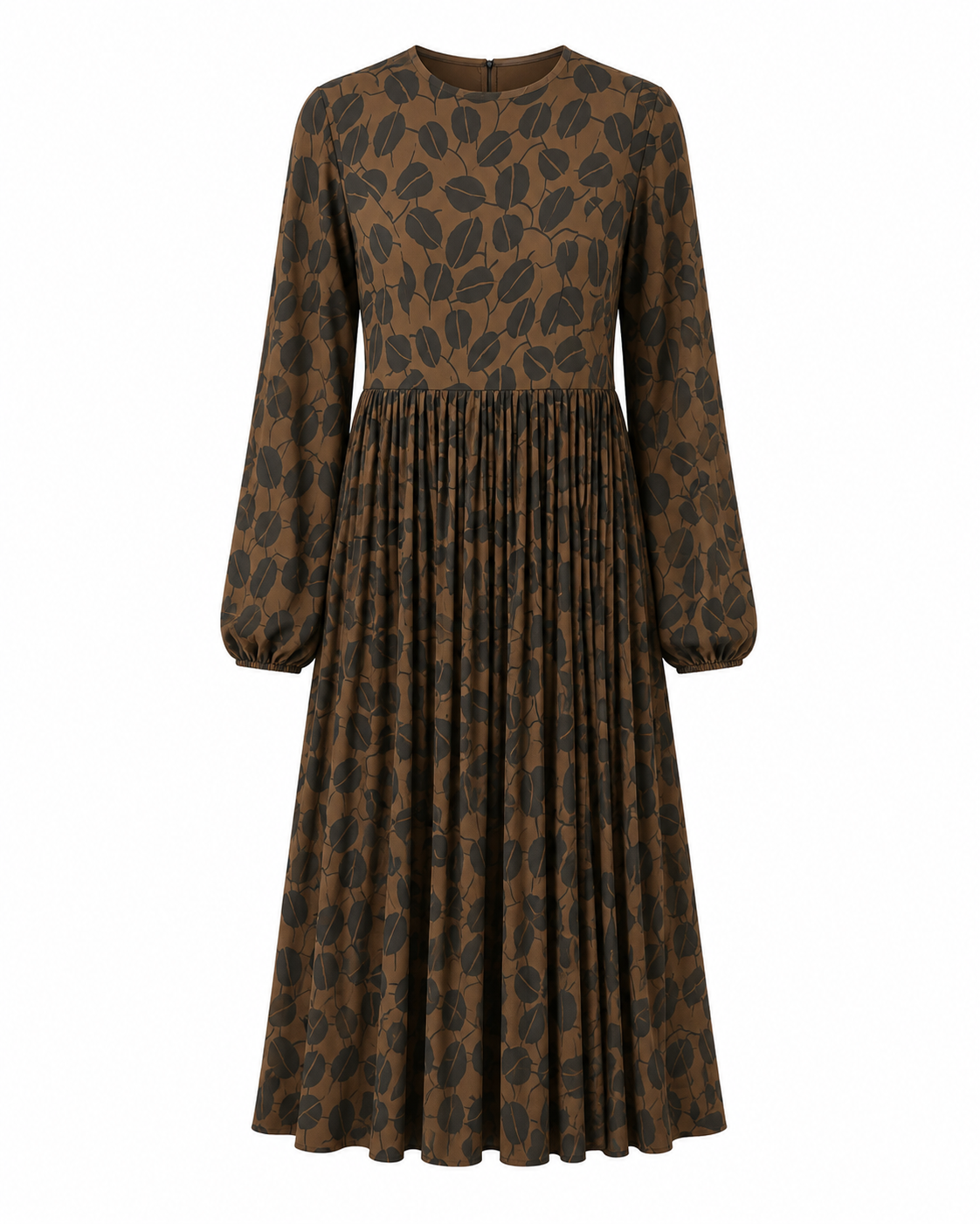 Coffee Brown Pleated Dress