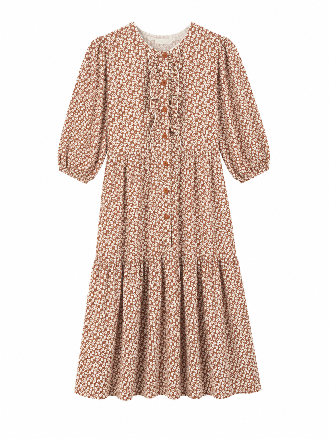 Mauve Floral Ruffle Placket Dress