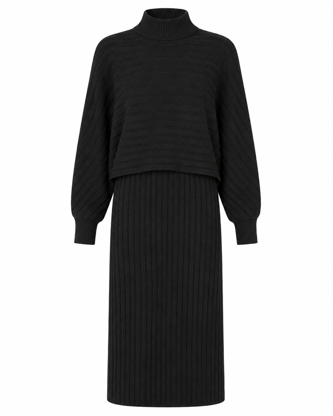 Black Knit Ribbed Dress