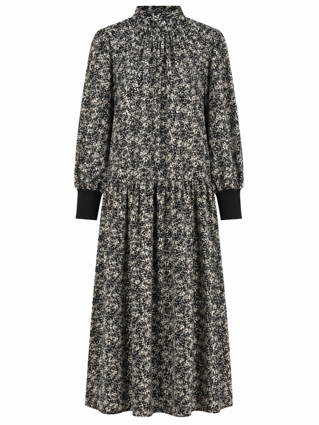 Floral Printed Dress with Velvet Cuff