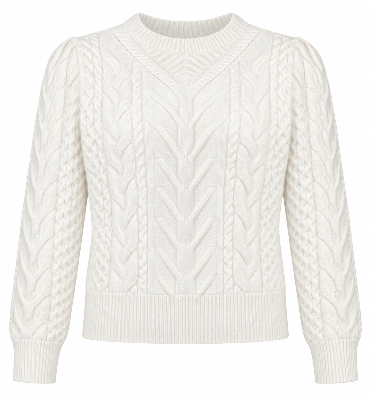 CABLE KNIT CREAM MOCK NECK