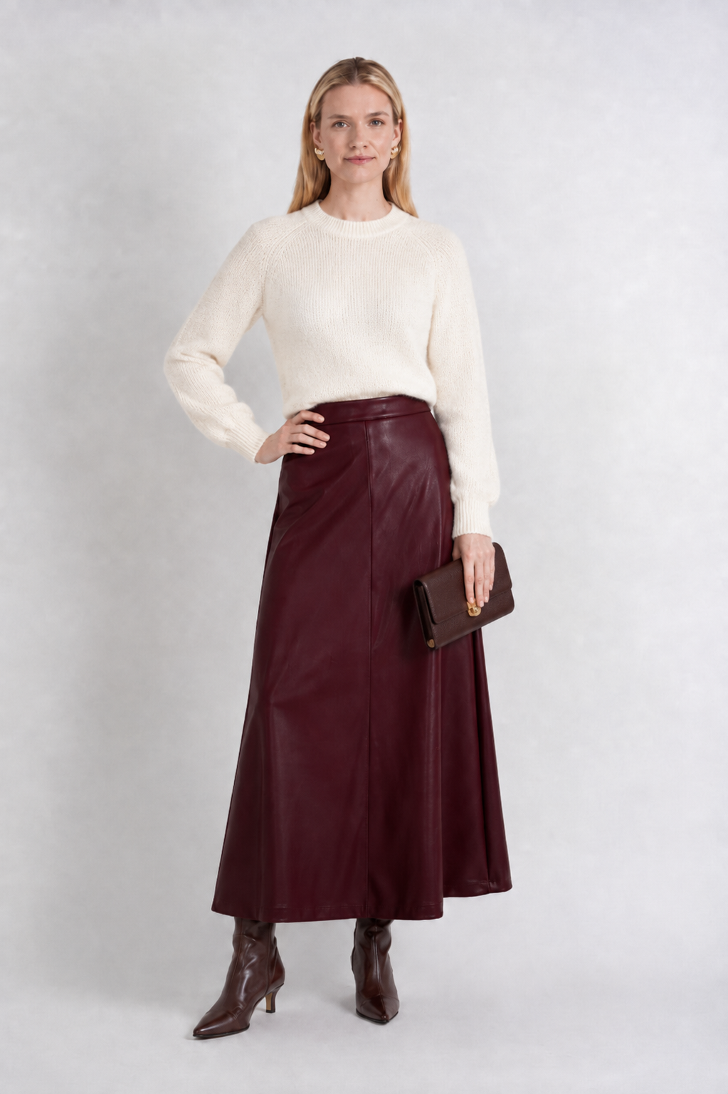 LEATHER MAXI A-LINE SKIRT