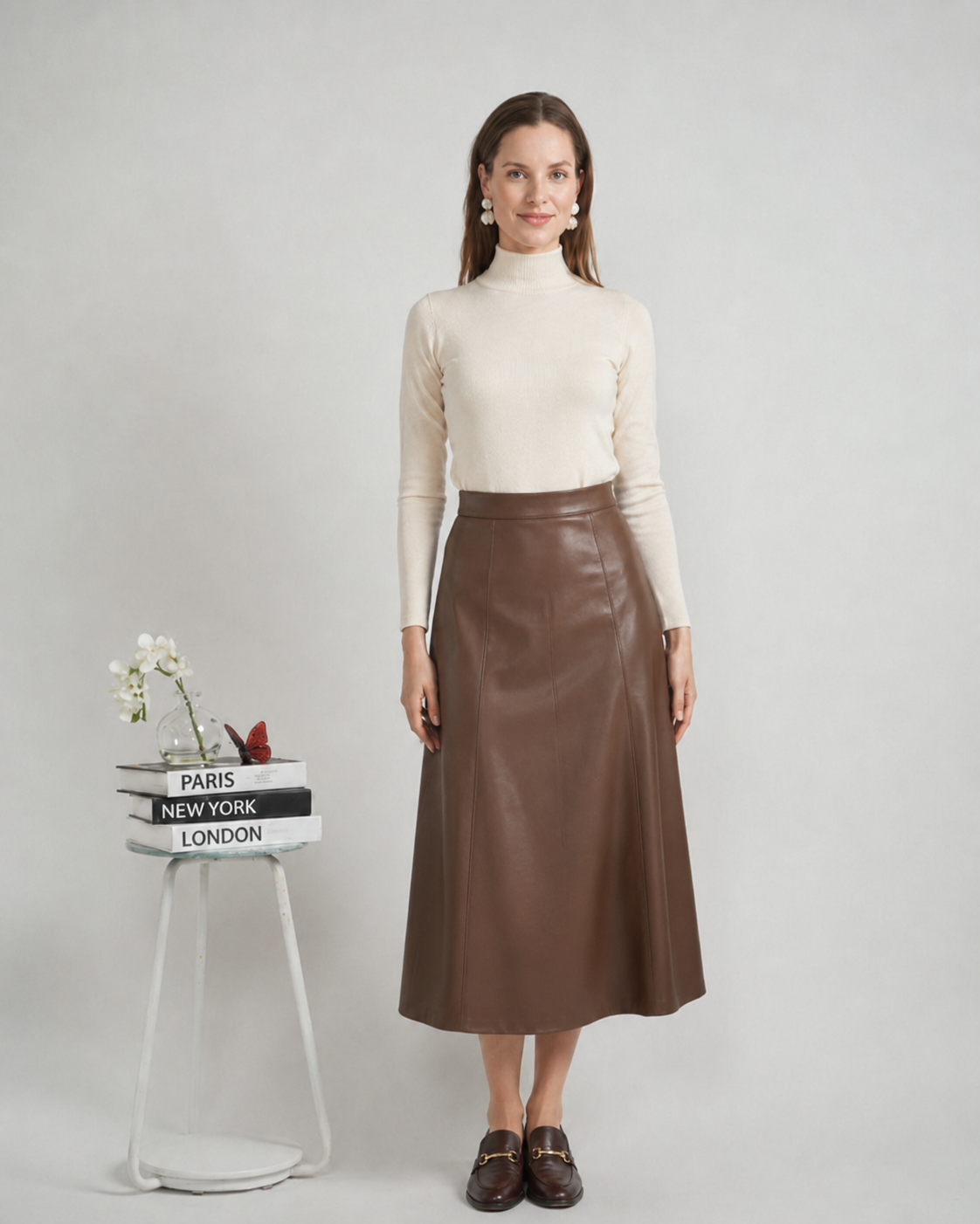 PANELED LEATHER SKIRT