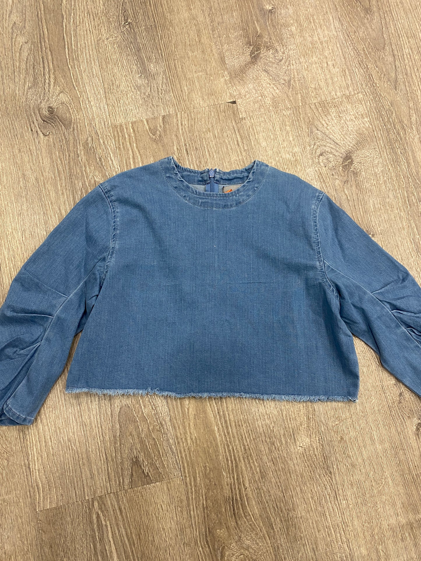 DROP BUBBLE SLEEVE DENIM TOP