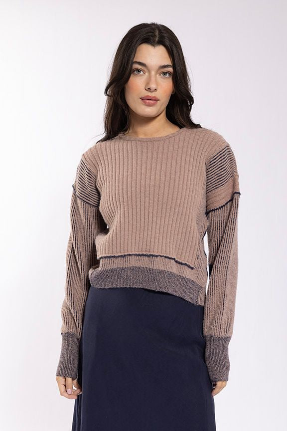 RIBBED PATCHWORK SWEATER