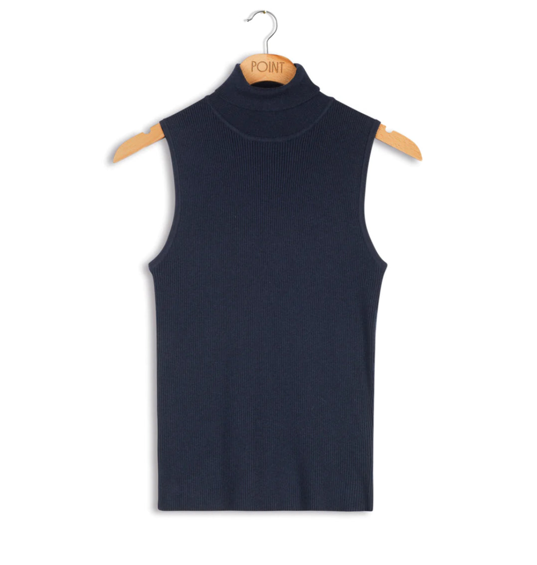 POINT SLEEVELESS RIBBED TURTLENECK