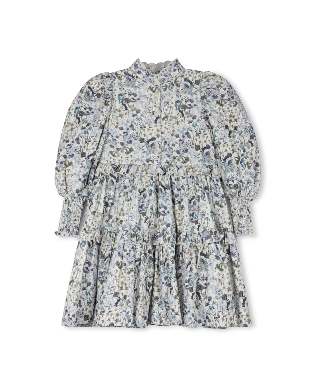 SMOCKED CUFF FLORAL TIERED DRESS