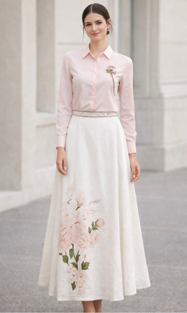 BRINDLE SHEER BEADED FLOWER BLOUSE