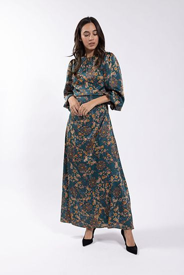 TEAL RUCHED PRINT DRESS