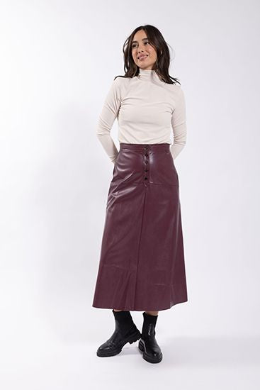 BUTTON FRONT LEATHER SKIRT