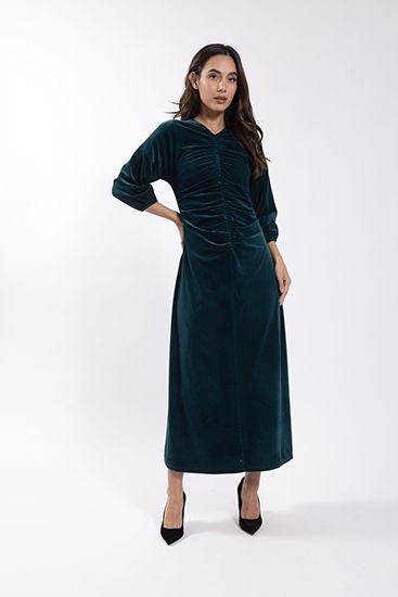 GREEN VELVET RUCHED DRESS GREEN VELVET RUCHED DRESS