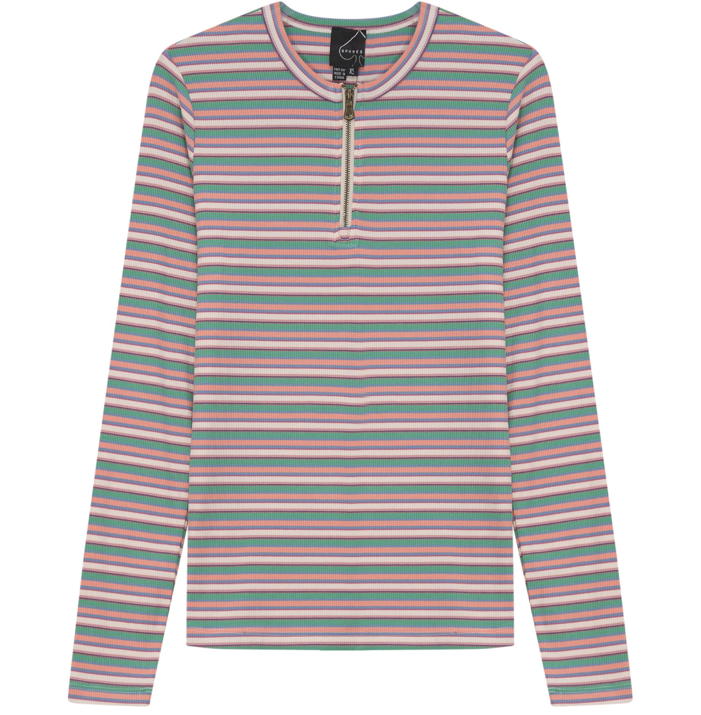 LADIES RIBBED STRIPED HENLEY TEE