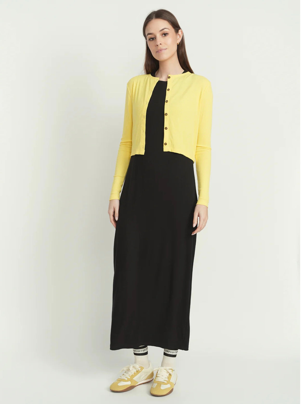 POINT A-LINE SLEEVELESS CREW DRESS