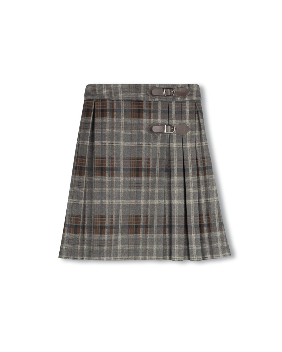 KATIE WOOL PLAID BUCKLE SKIRT