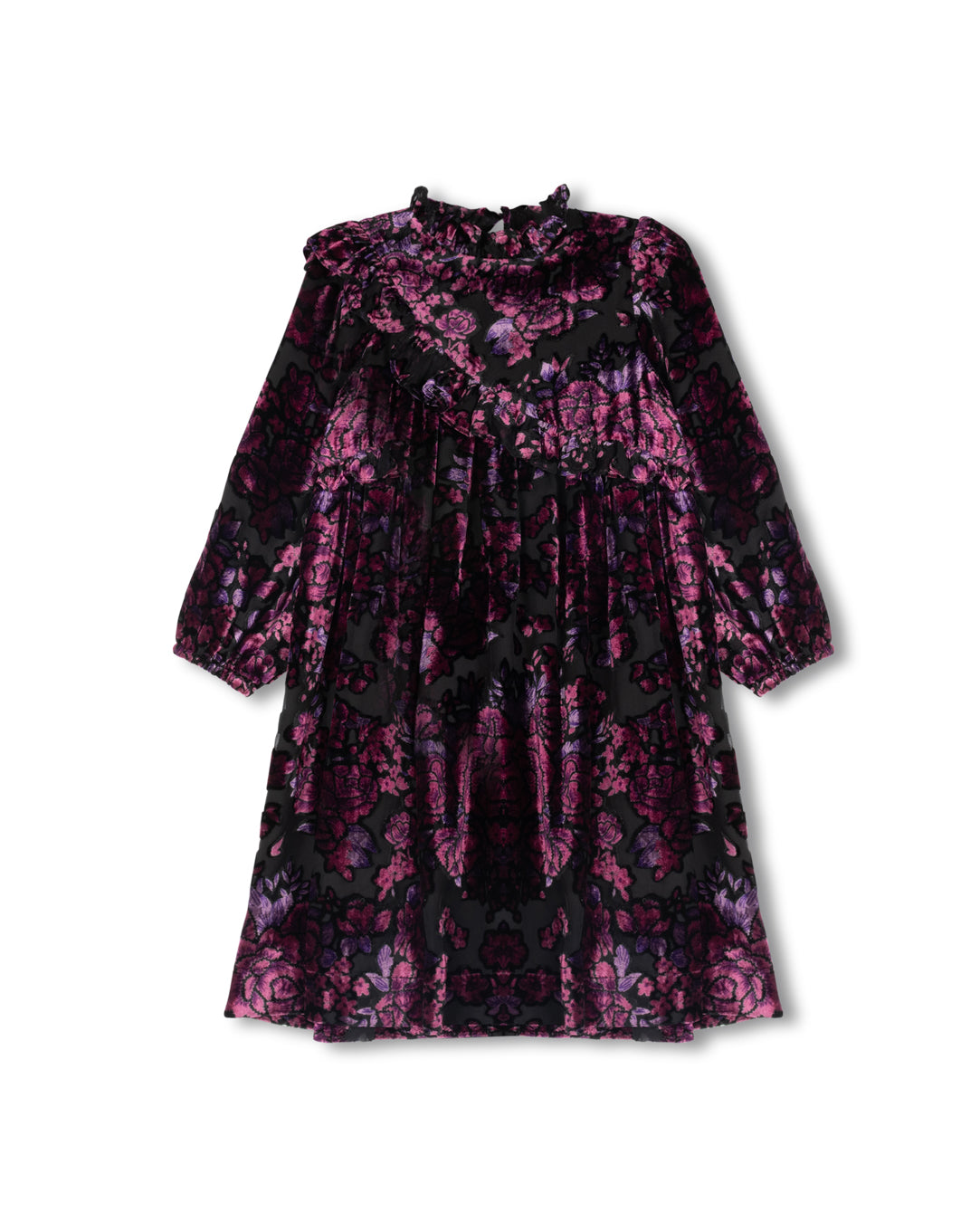 VELVET FLOWER RUFFLE DRESS