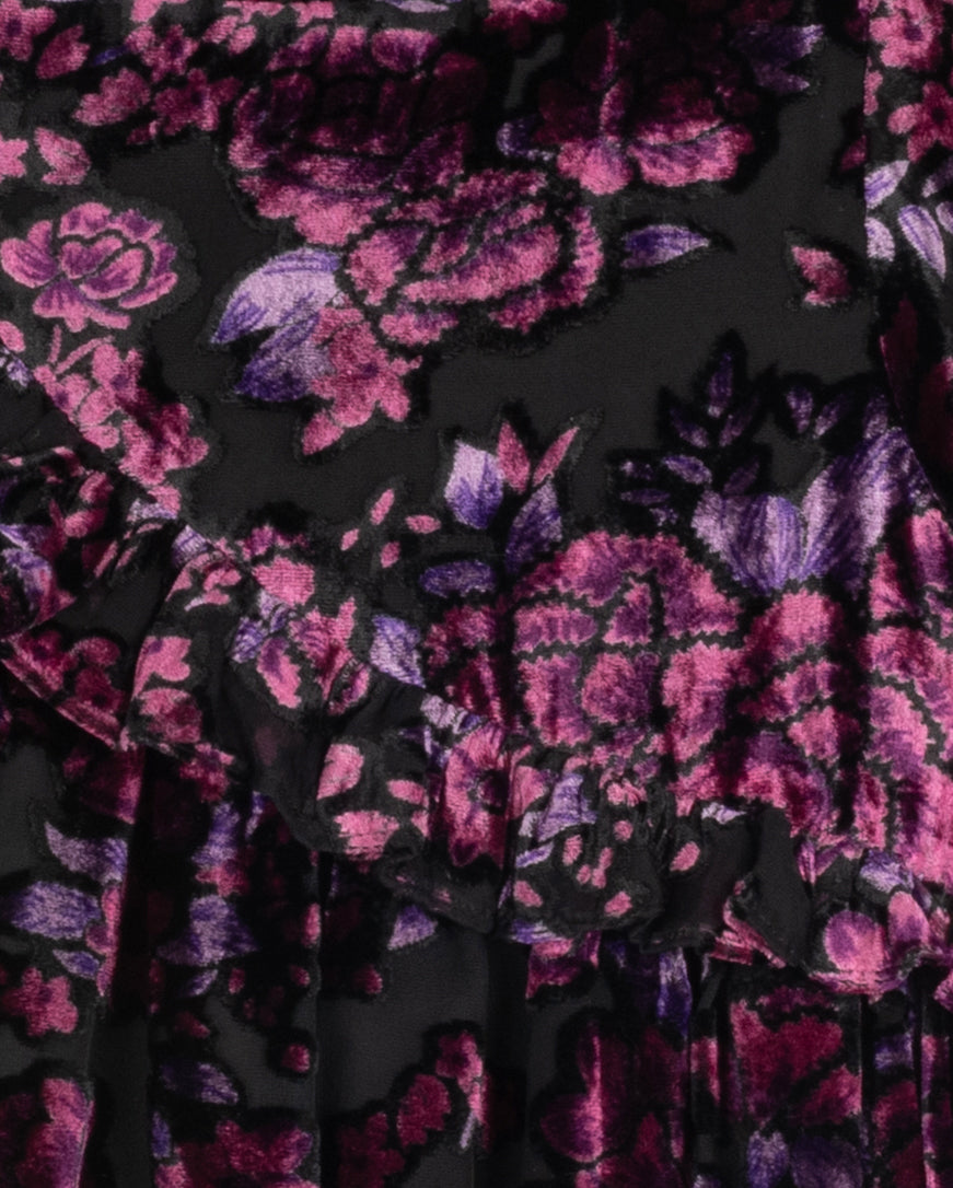 VELVET FLOWER RUFFLE DRESS