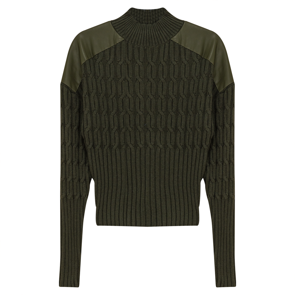 LEATHER COMBO SWEATER