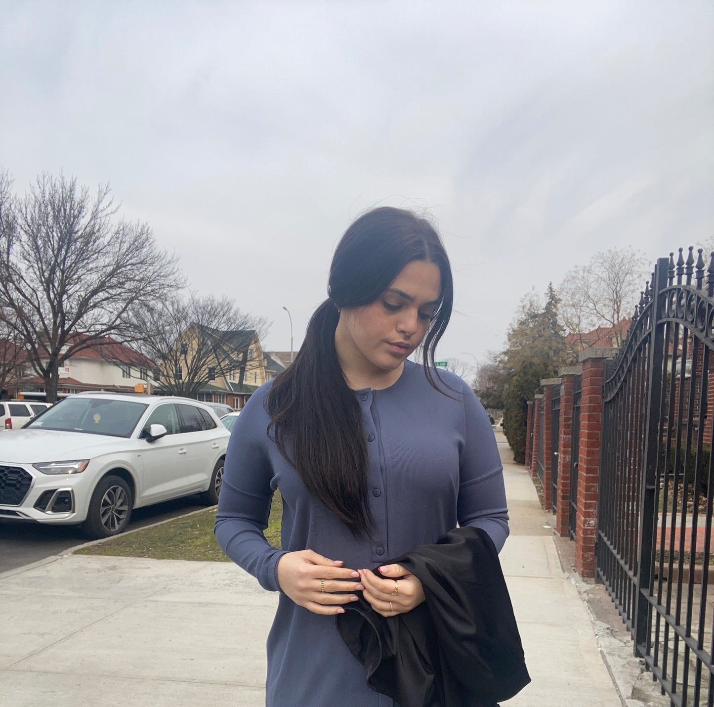 DENIM RIBBED MIDI DRESS