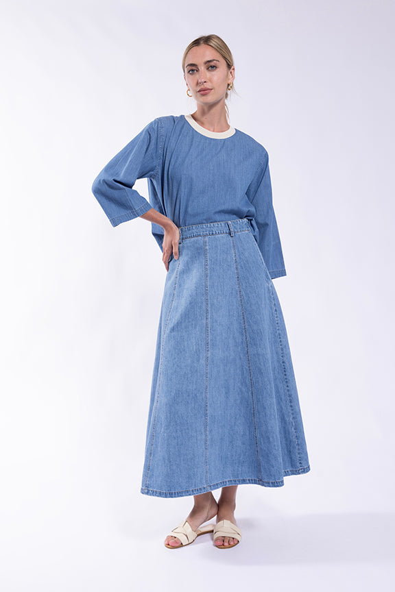 DENIM PANELED SKIRT