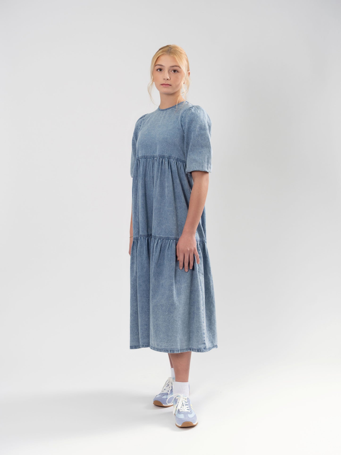 TIERED MAXI DENIM DRESS
