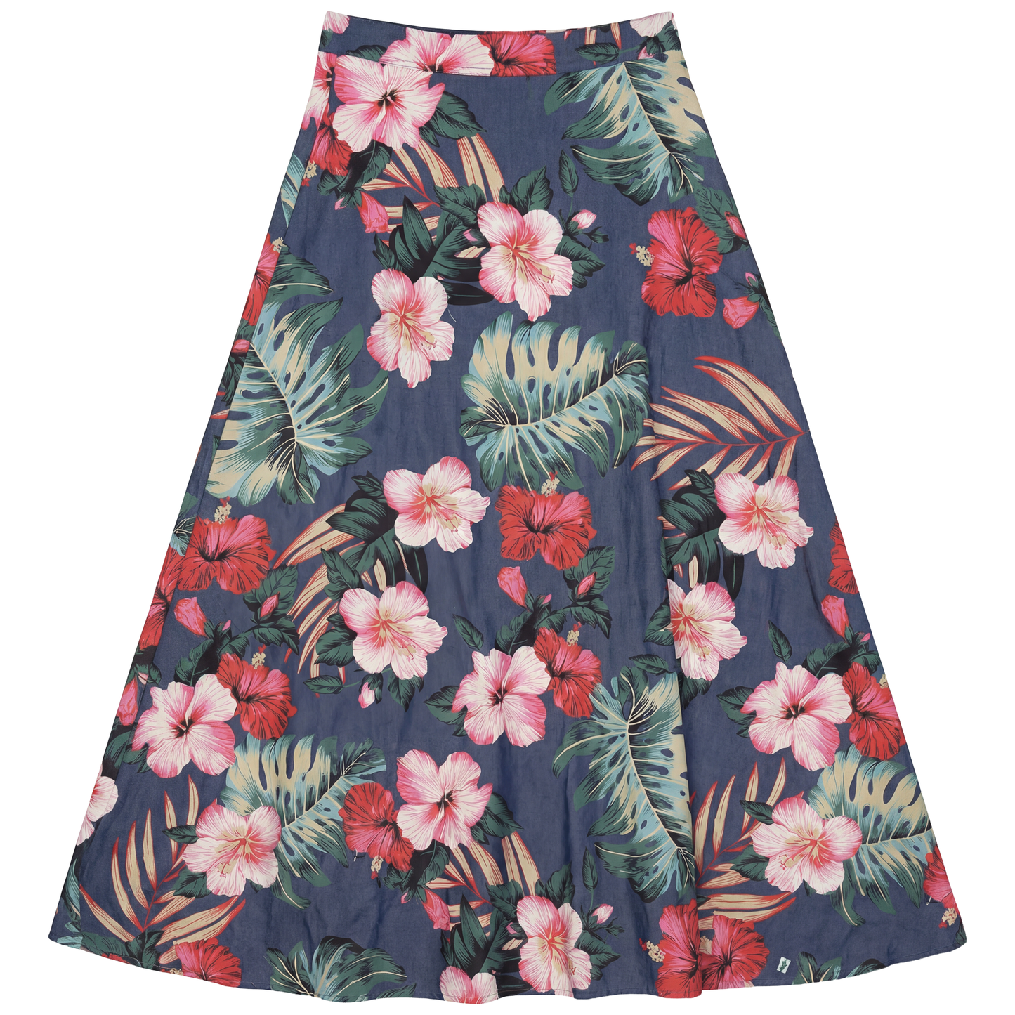LADIES DENIM FLORAL MIDI SKIRT