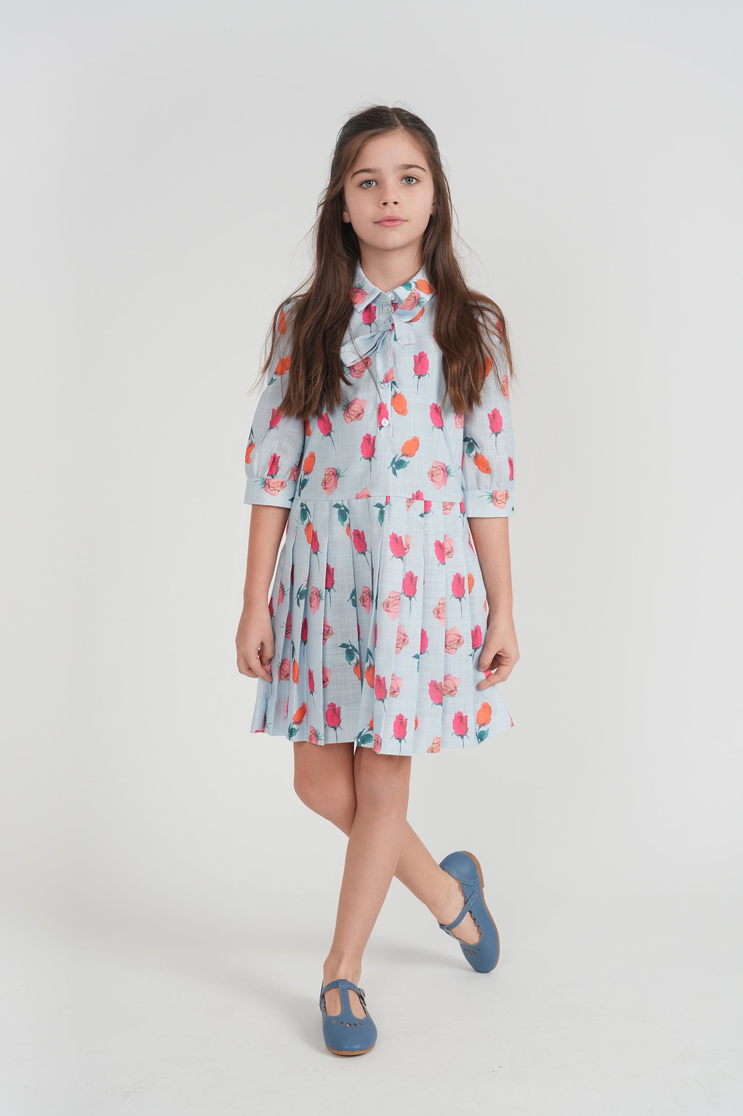 GIRLS LOOSE DRESS WITH PLEATS