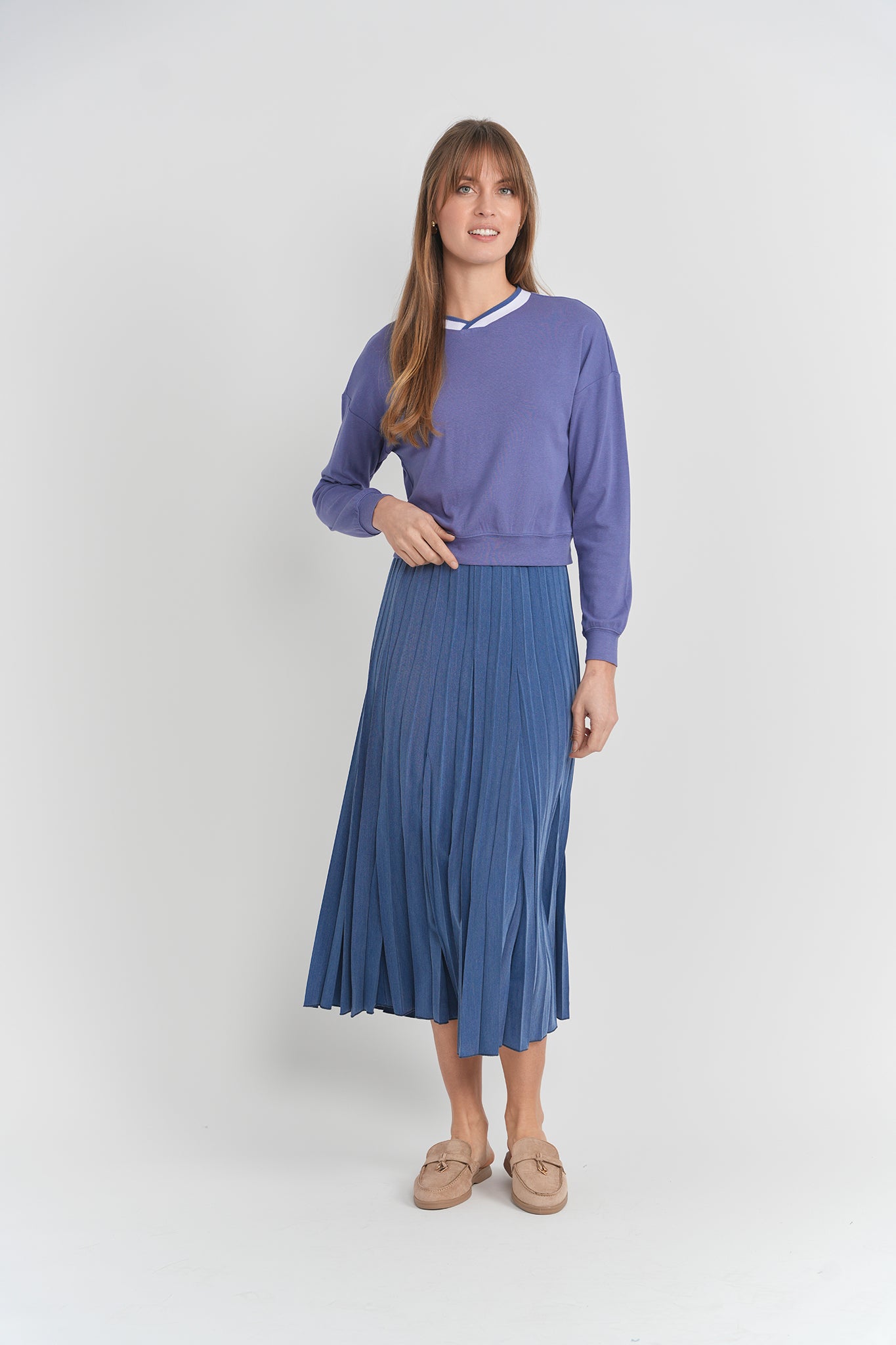 DENIM CRINKLE PLEATED SKIRT